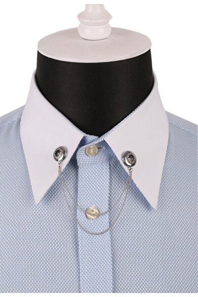 La Pescara Gri Kristal Taşlı Zincirli Gümüş Renk Gömlek Yaka İğnesi GI062