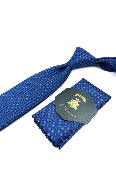 Kravatkolik Navy Blue Small Pattern Classic Tie with Handkerchief Kk11287