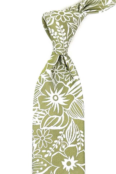 Kravatkolik Roland Style Green Flower Pattern Italian Silk Tie İK1485