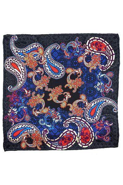 Kravatkolik Black - Multicolored Shawl Pattern Men's Pocket Handkerchief SPS594-64