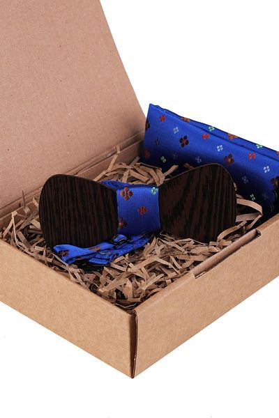 Kravatkolik Blue Wooden Bow Tie Ahp443