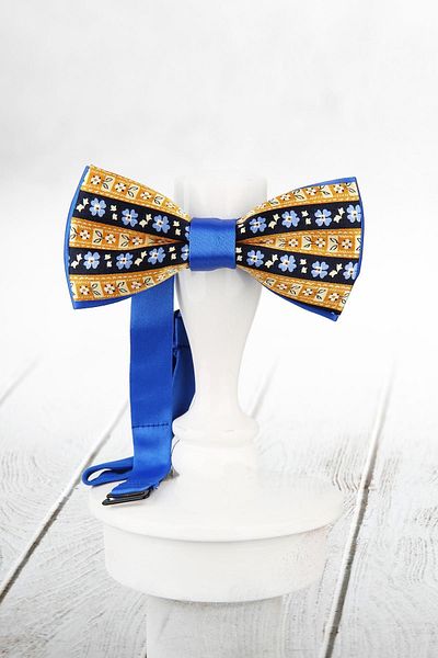 Kravatkolik Men's Yellow - Blue Silk Bow Tie SB159