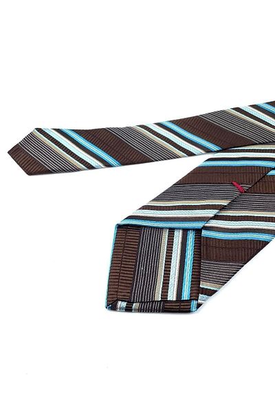 Kravatkolik Lusore Style Brown Line Pattern Italian Silk Tie Ik1350