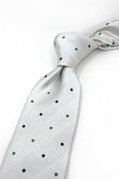Kravatkolik Turcata Style Gray Polka Dot Pattern Italian Silk Tie İK1415