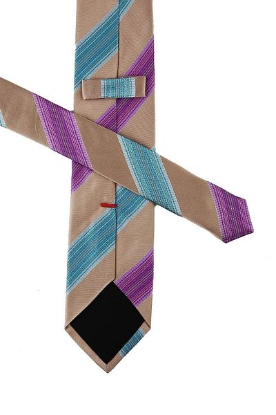 Kravatkolik Men's Beige Line Pattern Italian Silk Tie Ik878
