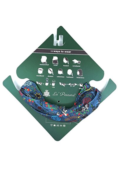 La Pescara Floral Skull Blue Bandana Bnd09