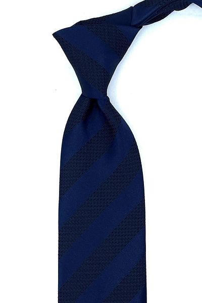 Kravatkolik Navy Blue Line Pattern Classic Tie with Handkerchief Kk10985