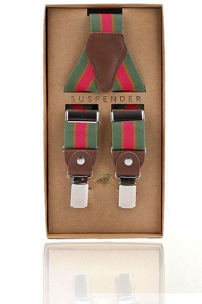 Kravatkolik Green Red Color Brown Leather Connected Men's Trouser Strap Pan96