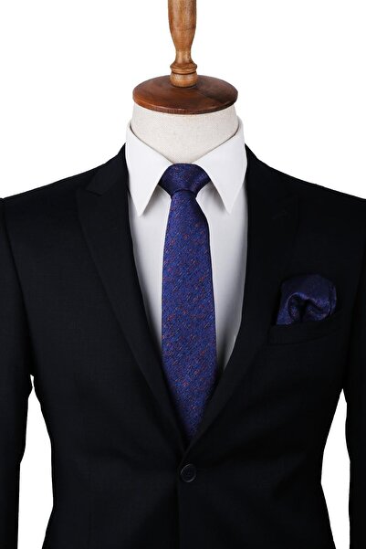 Kravatkolik Ανδρική κλασική γραβάτα με μοτίβο μπλε ναυτικό με μαντήλι Kk10032