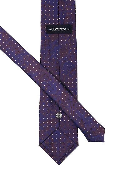 Kravatkolik Men's Brown Navy Blue Polka Dot Classic Tie with Handkerchief Kk10048