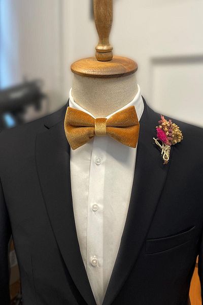 Kravatkolik Mustard Velvet Plain Bow Tie P1705