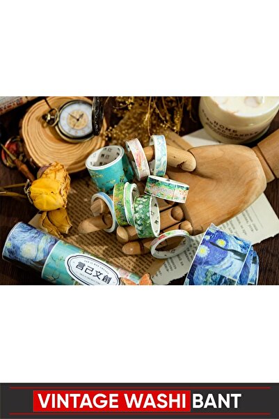 Vox Art Vintage Washi Kağıt Bant Vangogh / Retro Desenli Kağıt Bant 10'lu (VA...