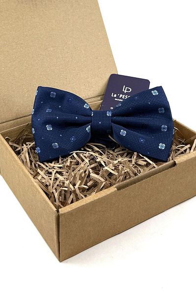 Kravatkolik Navy Blue Motif Pattern Large Bow Tie P1875
