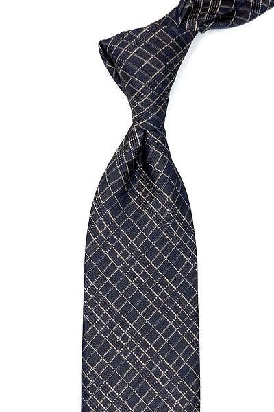 Kravatkolik KK12591 Model - Brown Square Patterned Classic Tie with Handkerchief