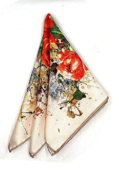 Kravatkolik Cream Flower Pattern Men's Pocket Handkerchief SPS603-55