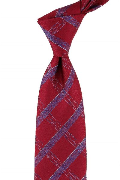 Kravatkolik Dark Red Plaid Pattern Classic Tie with Handkerchief Kk10759