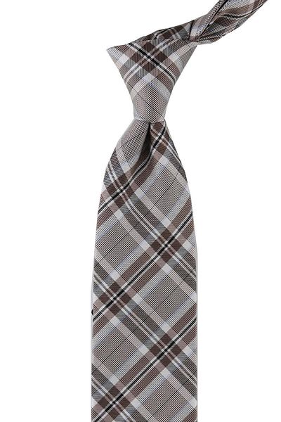 Kravatkolik Men's Beige Trovato Style Plaid Pattern Italian Silk Tie Ik818