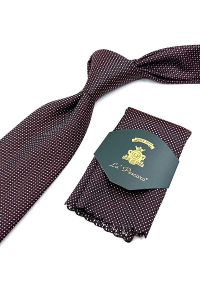 Kravatkolik Classic Claret Red Tie - Dot Patterned, Handkerchief KK12598