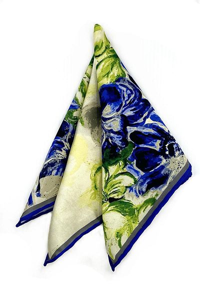 Kravatkolik Blue - Green Flower Pattern Men's Pocket Handkerchief SPS607-87