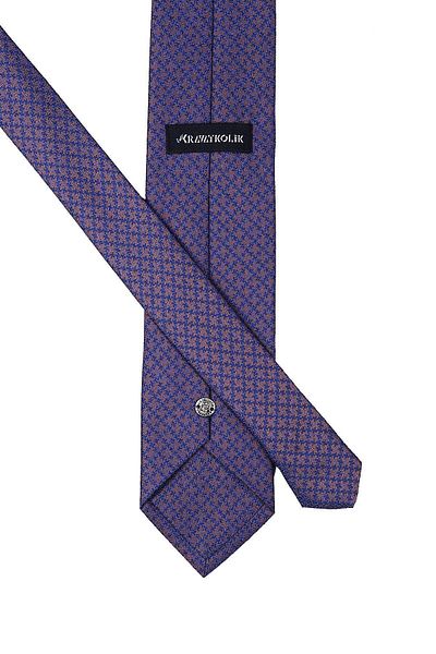 Kravatkolik Blue - Brown Motif Pattern Classic Tie with Handkerchief KK10307