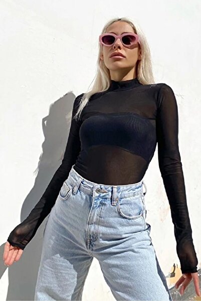 SiaLess Lingerie Дамски летен тюл прозрачен ежедневен моден черен боди