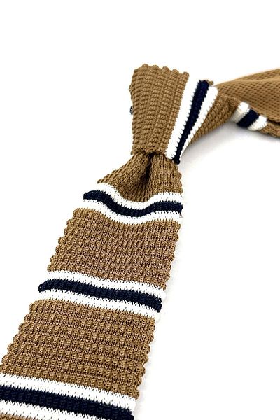 Kravatkolik Camel Hair - Navy Blue Striped Knitted Tie GRUBE 8378