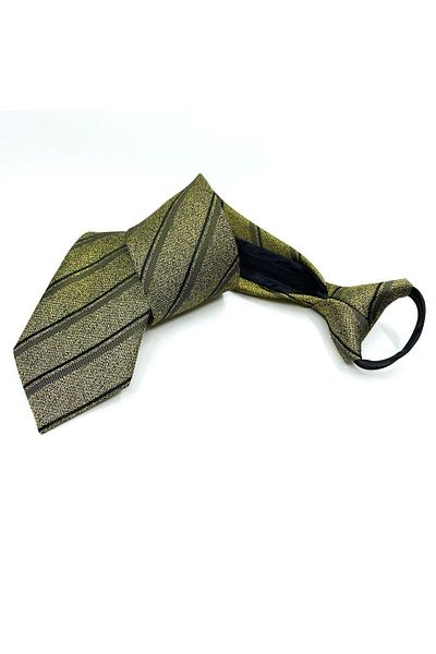 Kravatkolik Yellow Line Pattern Zippered Tie with Handkerchief Frmr04