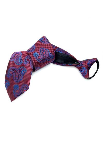Kravatkolik Red Shawl Pattern Zippered Tie with Handkerchief Frmr47