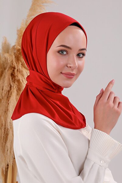 Melodi Scarf Red Women's Hijab Practical Sandy Scarf with Snap Fasteners - Sea and Pool Compatible Bonnet