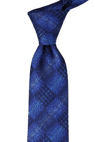 Kravatkolik Navy Blue Motif Pattern Classic Tie with Handkerchief Kk9519