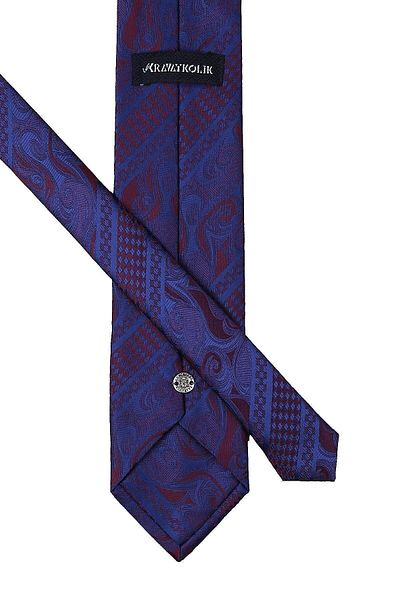 Kravatkolik Plum - Navy Blue Shawl Pattern Classic Necktie with Handkerchief Kk9913