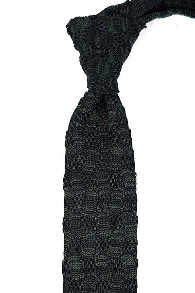 La Pescara Black - Green Motif Pattern Knitted Tie KIR8360