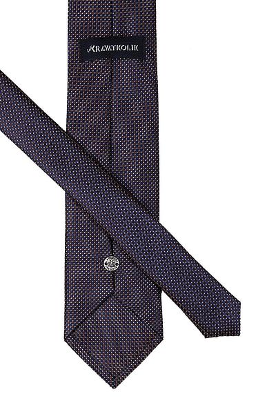 Kravatkolik Brown - Navy Dot Pattern Classic Tie with Handkerchief Kk9704