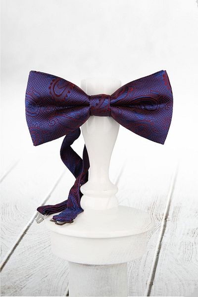 Kravatkolik Men's Navy Blue Shawl Pattern Bow Tie P849