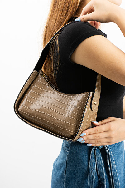 ESTUTE Kadın Kroko Desenli Baget Çanta