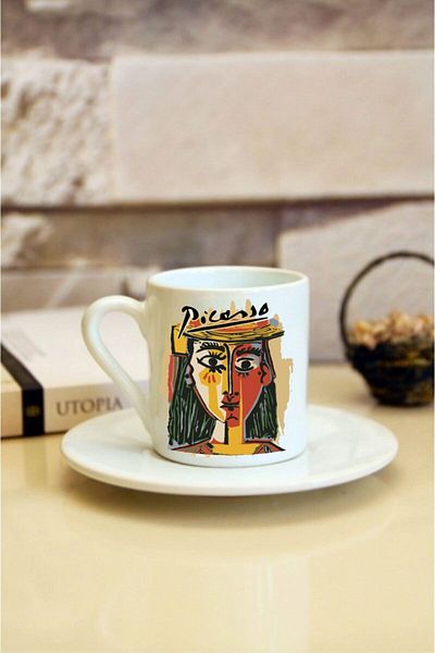 Kumbara Hediyelik Picasso Printed White Turkish Coffee Cup