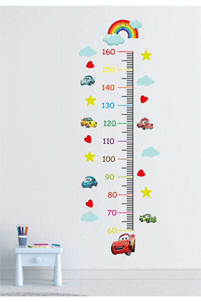 Ayza Tasarım Gökkuşağı Araba Yıldız Bulut Kalp Temalı Boy Ölçer Ölçme Cetveli...
