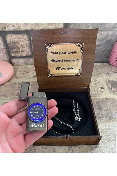 Genel Markalar Babalar Günü Saatli Metal Çakmak Ve Hematit Doğal Taş Tesbih