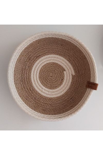home decors by özlem Wicker & Ecru Basket Wicker Basket Organizer Decoration Gift - 20x5 Cm