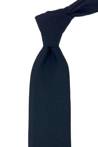 Kravatkolik Black Classic Wool Tie with Self Pattern Handkerchief KK12134