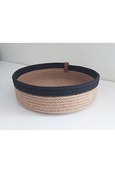 Wicker Basket Organizer Organizer Decoration Gift Kitchen Table Bathroom (Wicker Black) - 25x6cm