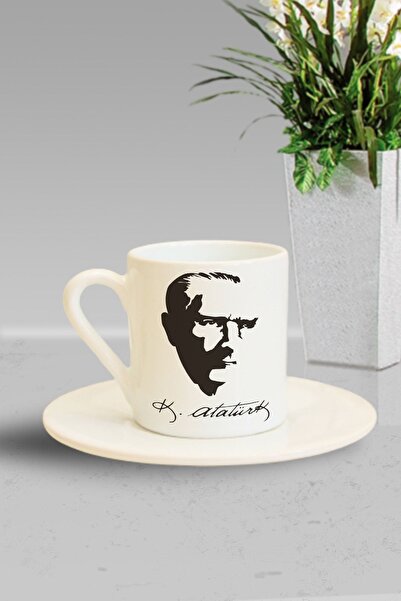 Hediyexpres Mustafa Kemal Atatürk Silueti Ve Imzası Baskılı Türk Kahvesi Fincanı