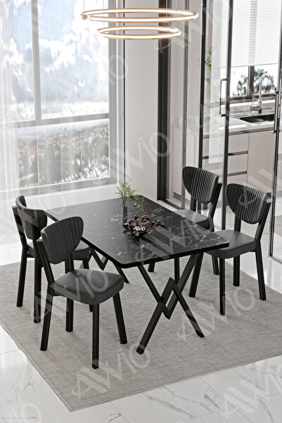 AVVİO Carla  ELMA Sandalye 80x120 Yemek Masası Mutfak Masası 4 Kişilik Masa Sandalye Takımı
