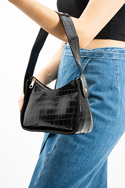 ESTUTE Kadın Kroko Desenli Baget Çanta