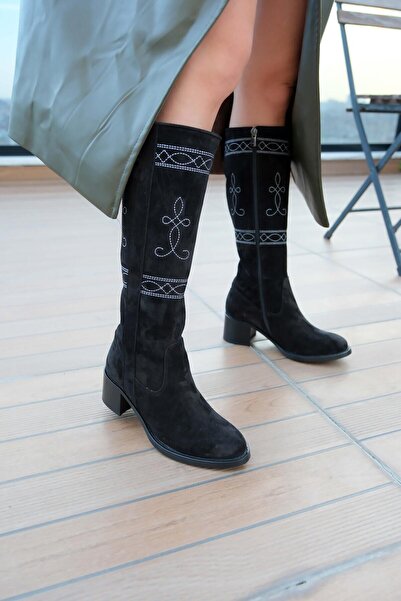 FOLLİNİ Γυναικείες μπότες Mink Suede - Με λεπτομέρεια κεντήματος