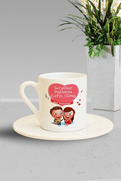 Hediyexpres كوب قهوة تركي مطبوع عليه عبارة "Happy Valentine's Day" يعزف على ا...