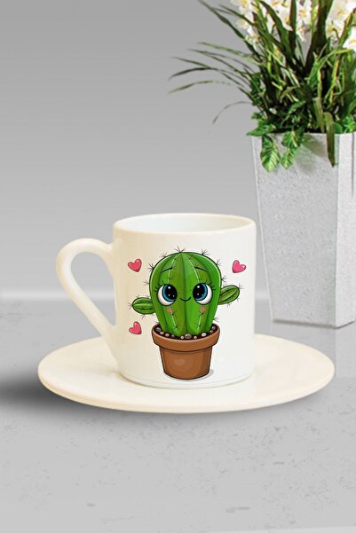 Hediyexpres كوب قهوة تركي بطبعة قلب وصبار