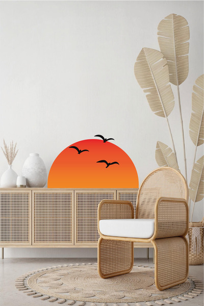 Ayza Tasarım غرفة أطفال تحت عنوان الشمس والطائر الأسود - مجموعة ملصقات حائط و...