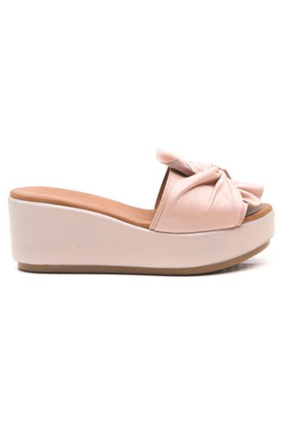 ERNİLA Genuine Leather Women's Slippers - Powder Bow