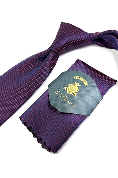 Kravatkolik Navy Blue - Red Dot Pattern Classic Tie with Handkerchief Kk11149